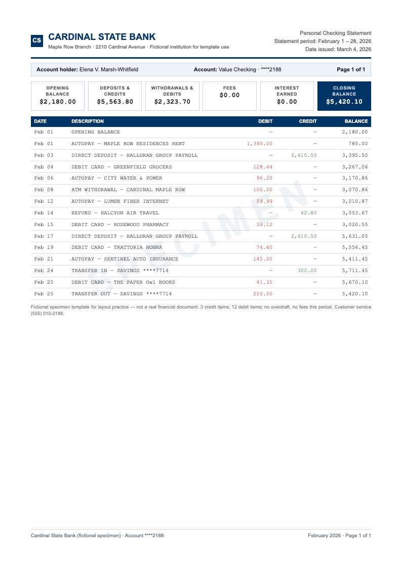 Corporate Standard Bank Statement